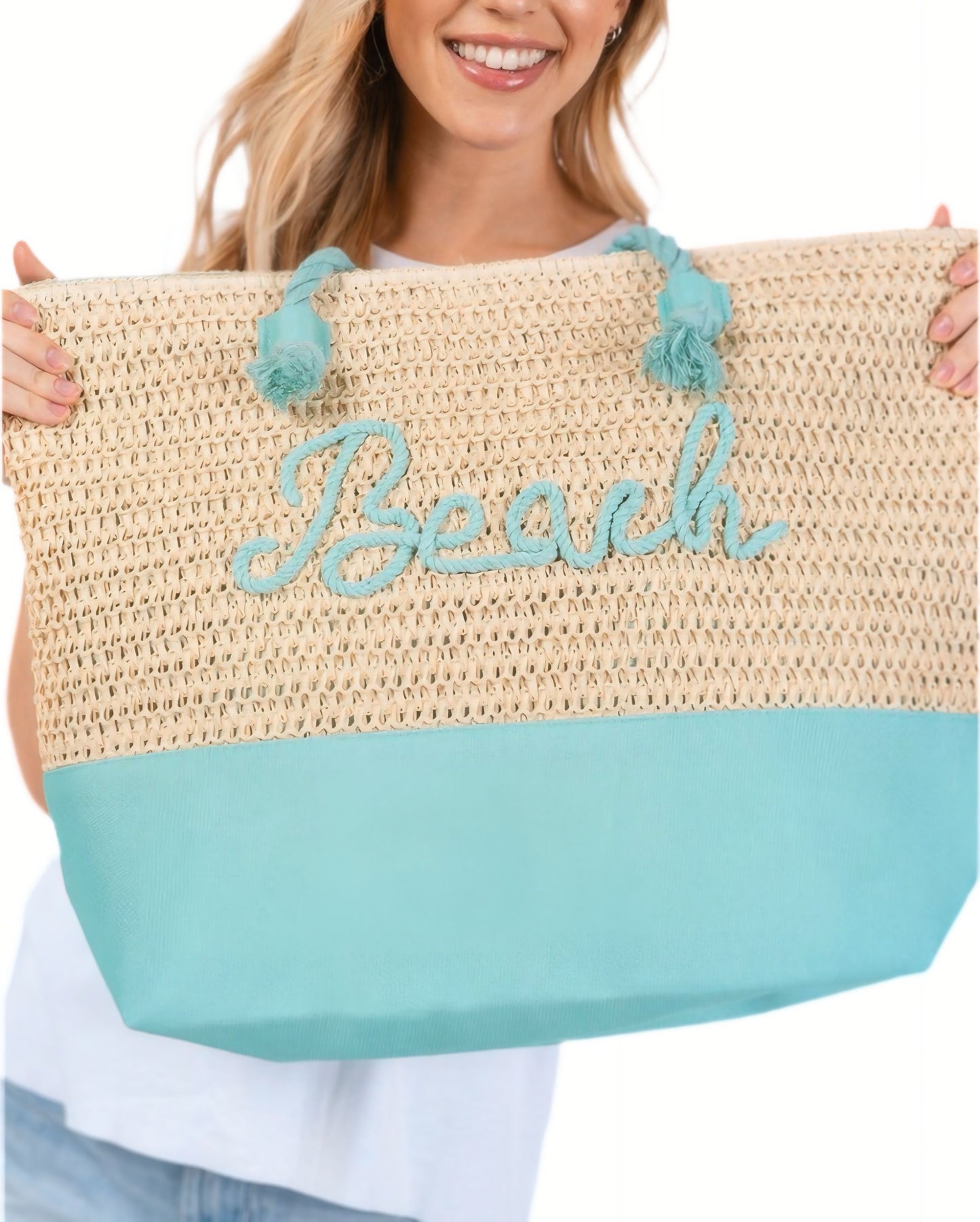 Vibrant Large Crochet Beach Tote Bag - Spacious Summer Tote with “Beach” Letter Design