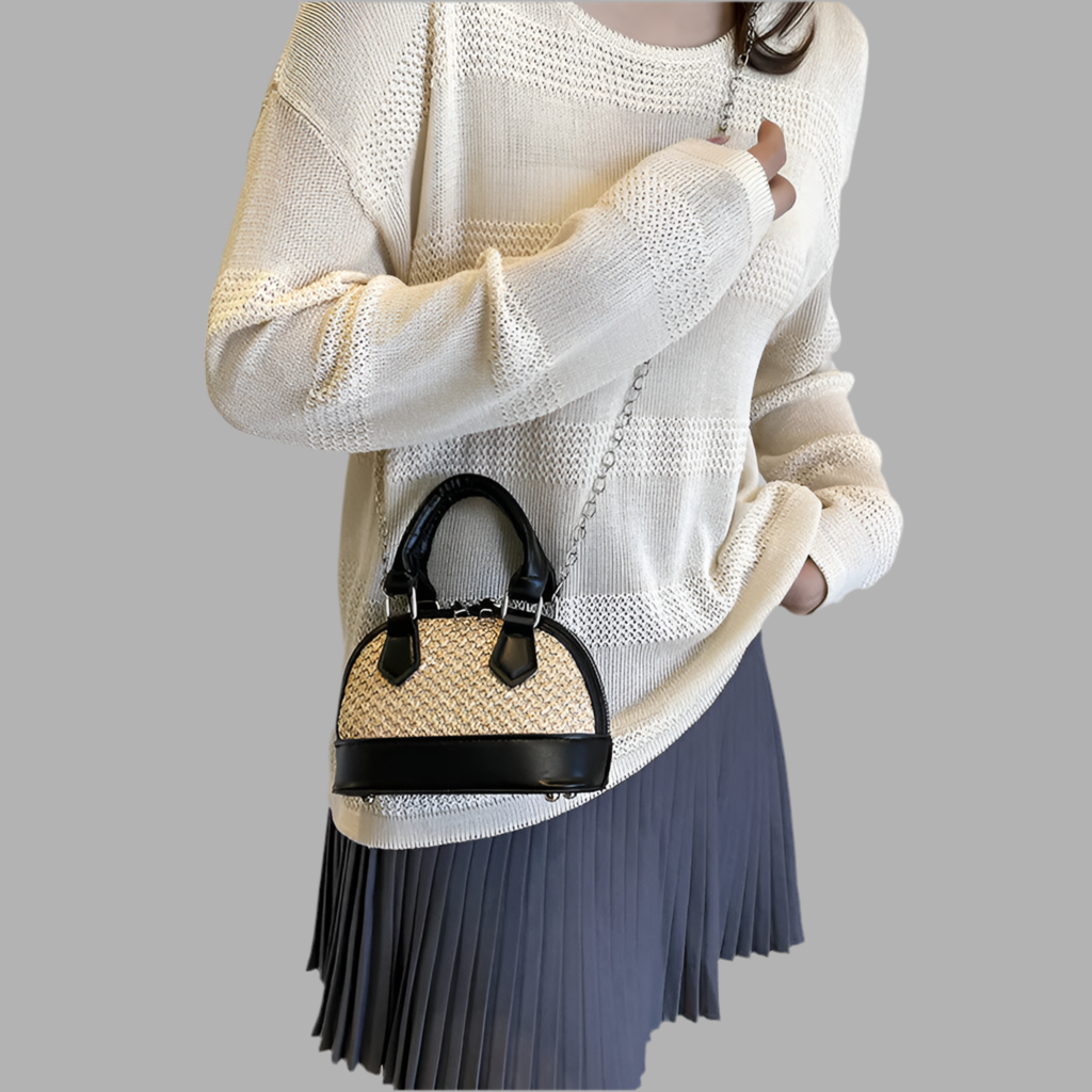Woven Splicing Summer New New Style Fashion Fresh Simple Casual One-Shoulder Cross-Body Satchel Shell Bag