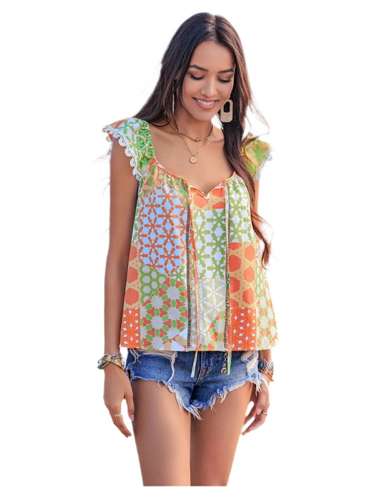 Floral Lace Sleeve Boho Blouse