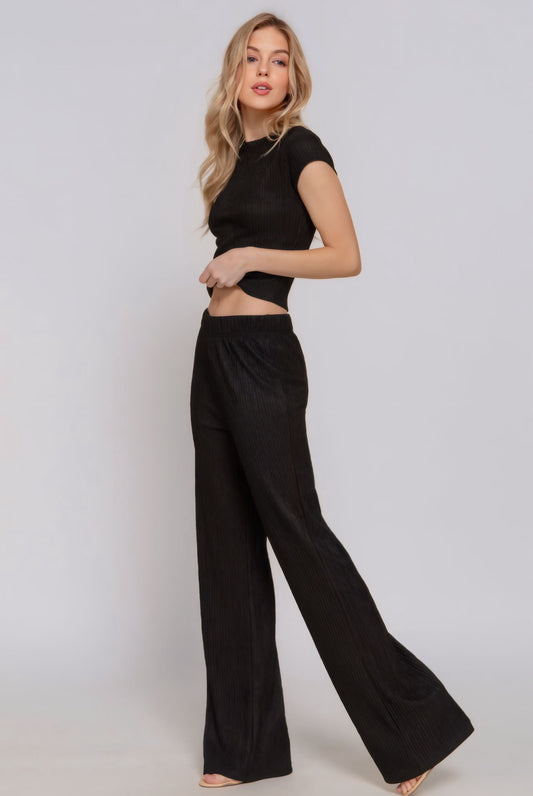 Short Sleeve Top & Flare Pants Set