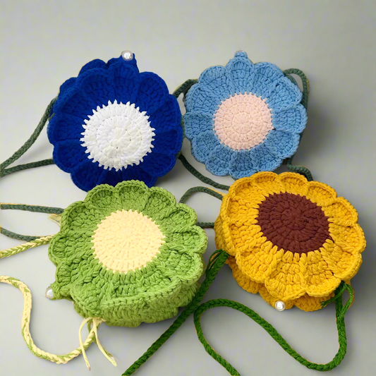 Women's Sunflower Crochet Straw Crossbody Bag-Round Lock Clasp