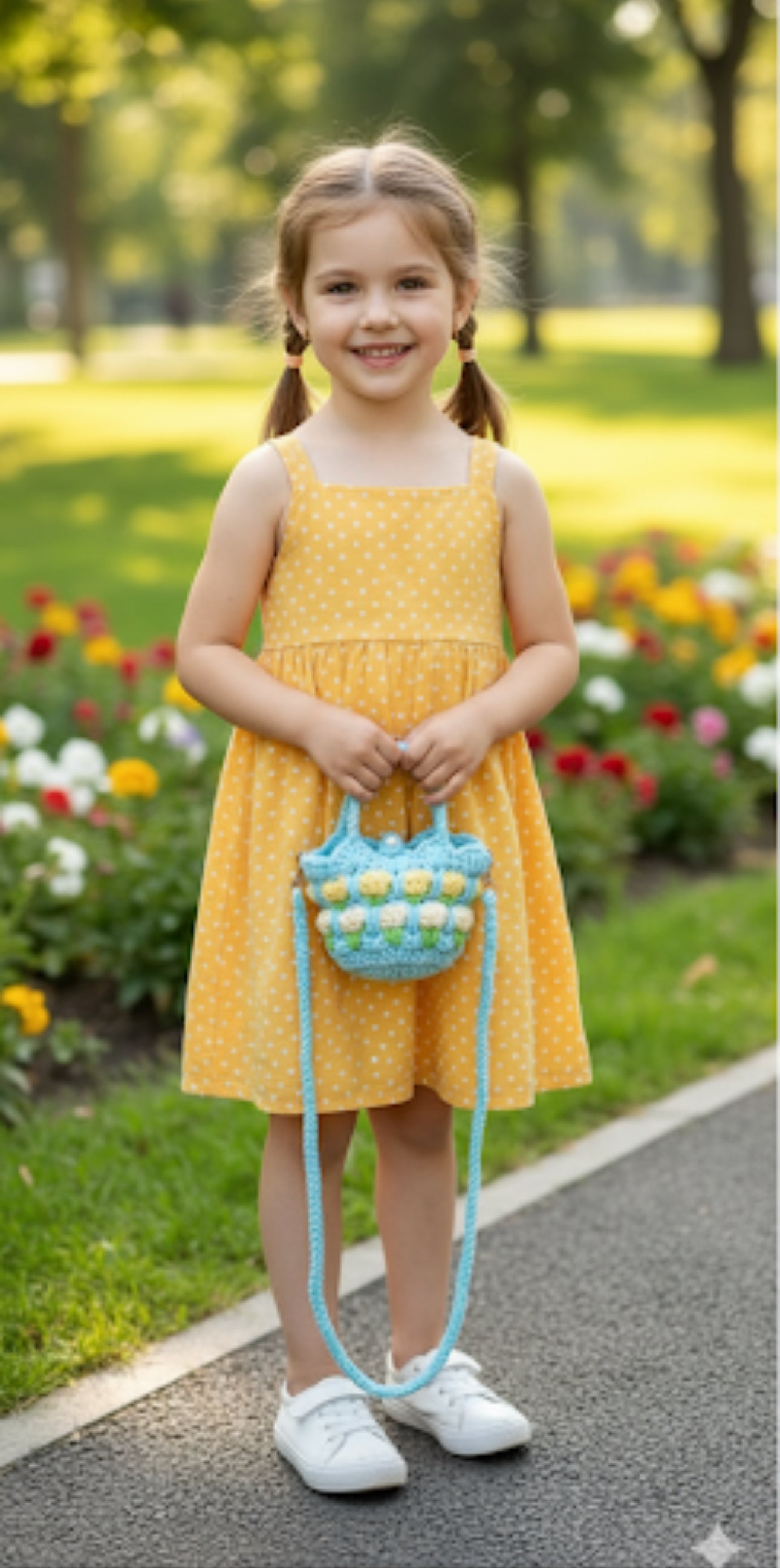 Mini Knitted Tote Bag Children's Single Shoulder Bag With Earphone Holder Sweet Flower Design Kids Backpack Unisex Bag