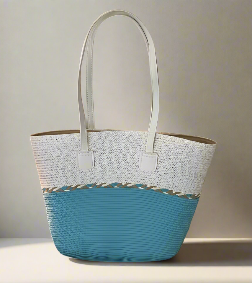 Large Capacity Straw Woven Tote Bag Beach Vacation Commuting Crossbody Fashionable Bucket Shape Polyester Inner Leisure Travel