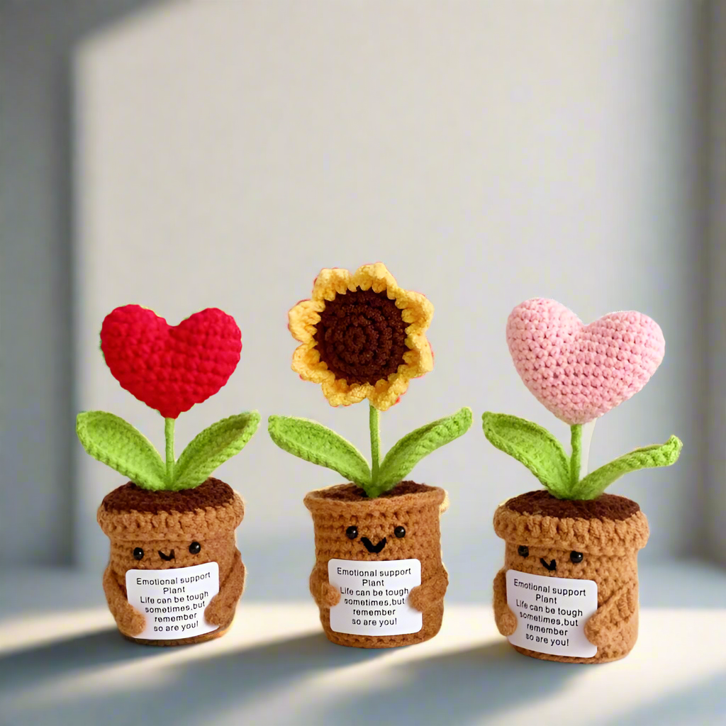 Hand Knitted Sunflower Pot Plant Set Cute Doll Car Hanging Ornament Funny Emotion Package Christmas Valentine's Day New Year Gifts