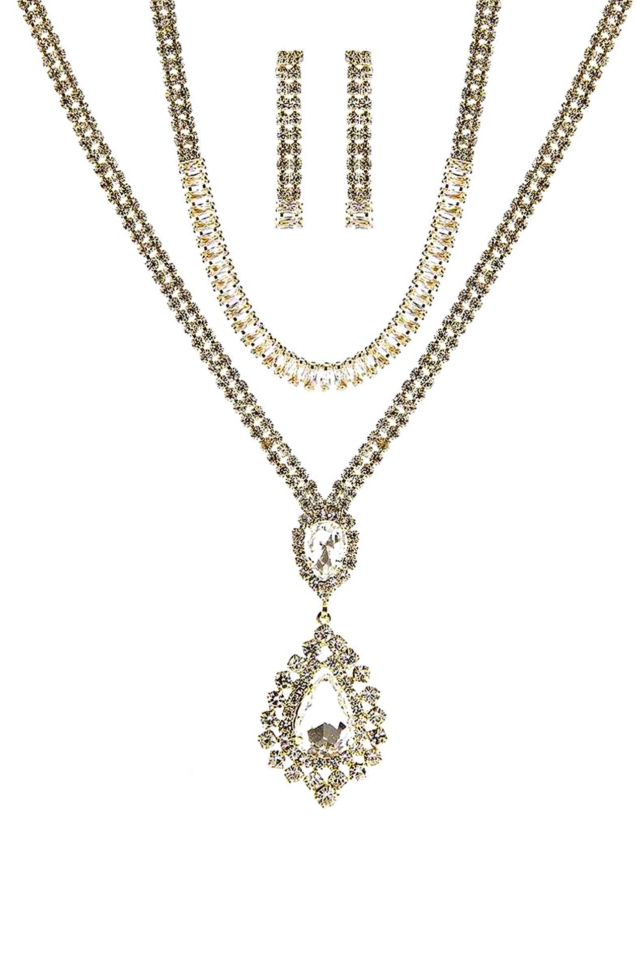 Crystal Dangle Tear Choker And Necklace Set