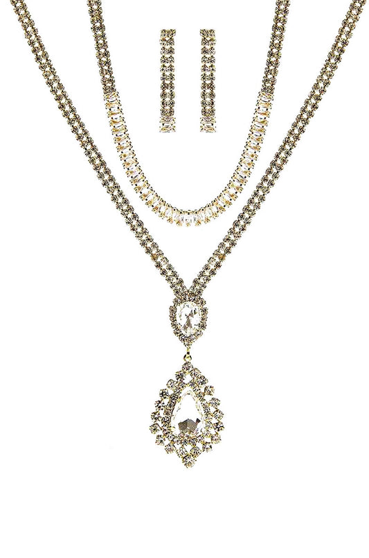 Crystal Dangle Tear Choker And Necklace Set