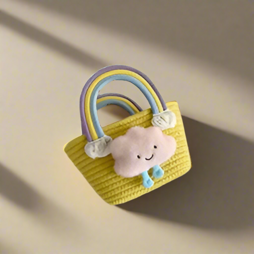 Women's Knit Clouds Rainbow Cute Square Open Handbag