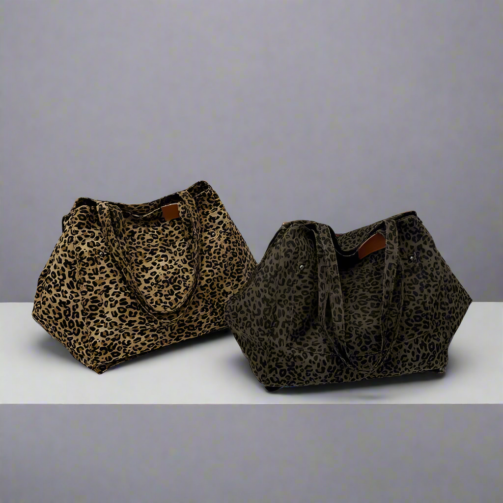 Women's Canvas Leopard Classic Style Sewing Thread Bucket Open Tote Bag