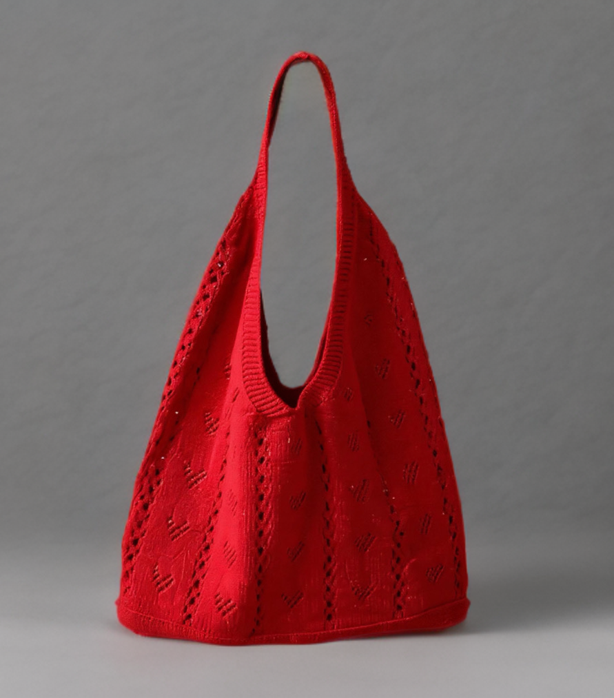 Knitted Large Capacity Tote Bag-Hollow Heart Pattern
