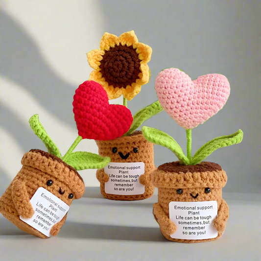 Hand Knitted Sunflower Pot Plant Set Cute Doll Car Hanging Ornament Funny Emotion Package Christmas Valentine's Day New Year Gifts