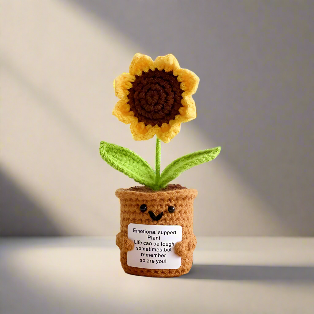 Hand Knitted Sunflower Pot Plant Set Cute Doll Car Hanging Ornament Funny Emotion Package Christmas Valentine's Day New Year Gifts