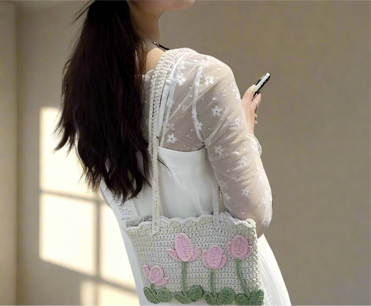 Floral Woven Single Shoulder Bag For Women Casual Seasonless Fabric Buckle Closure Square Shape Cute and Holiday Style