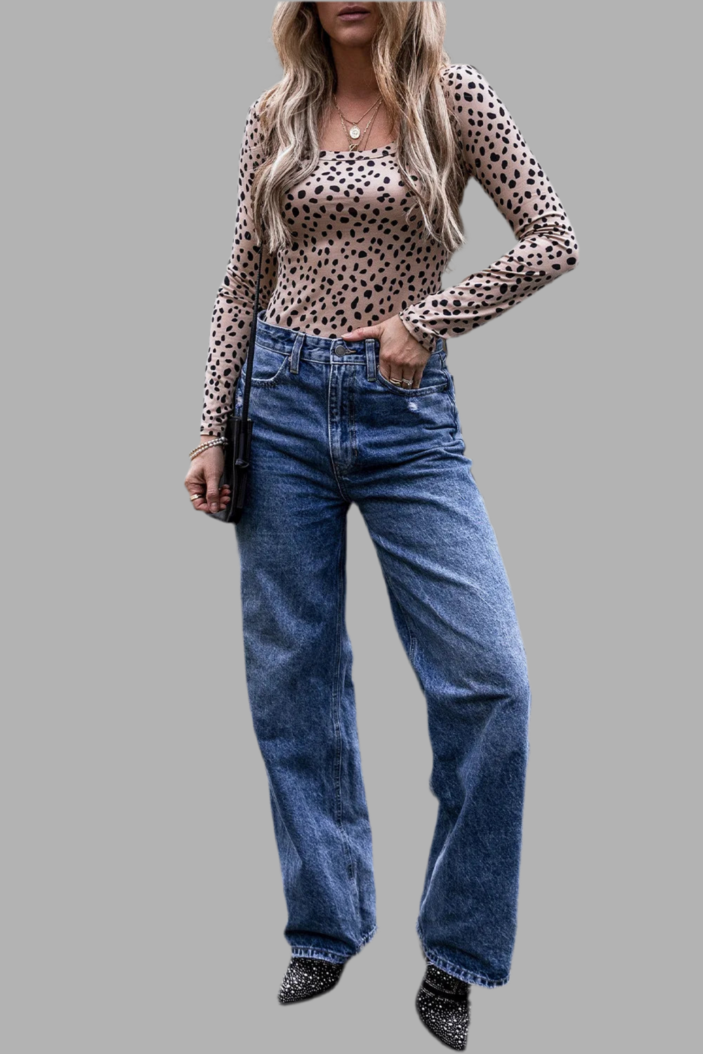Animal Print Scoop Neck Long Sleeve Bodysuit