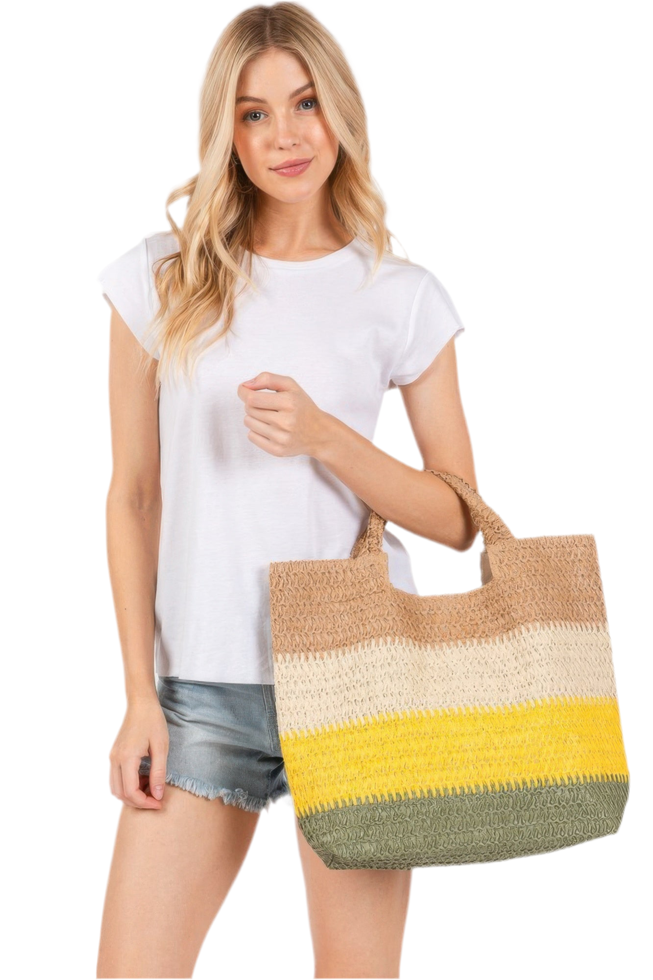 Multi Color Stripe Straw Tote Bag-Trendy Beach Bag