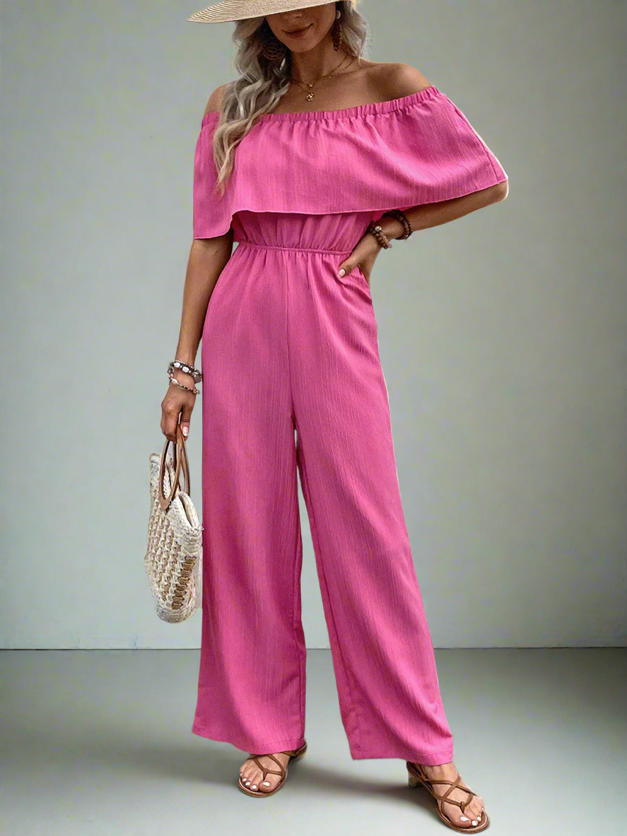 Perfee Off-Shoulder Wide Leg Jumpsuit
