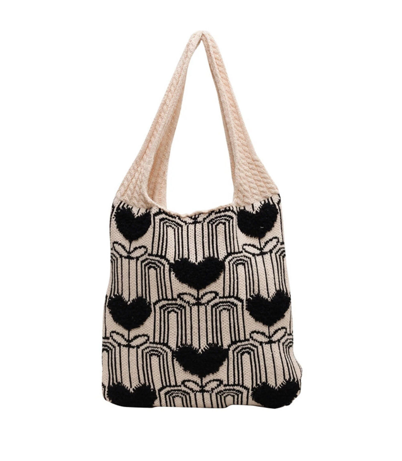 Women's Knit Color Block Heart Shape Open Tote Bag