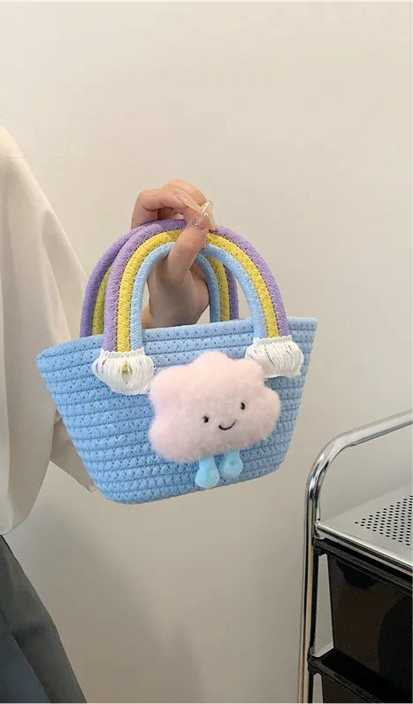 Women's Knit Clouds Rainbow Cute Square Open Handbag
