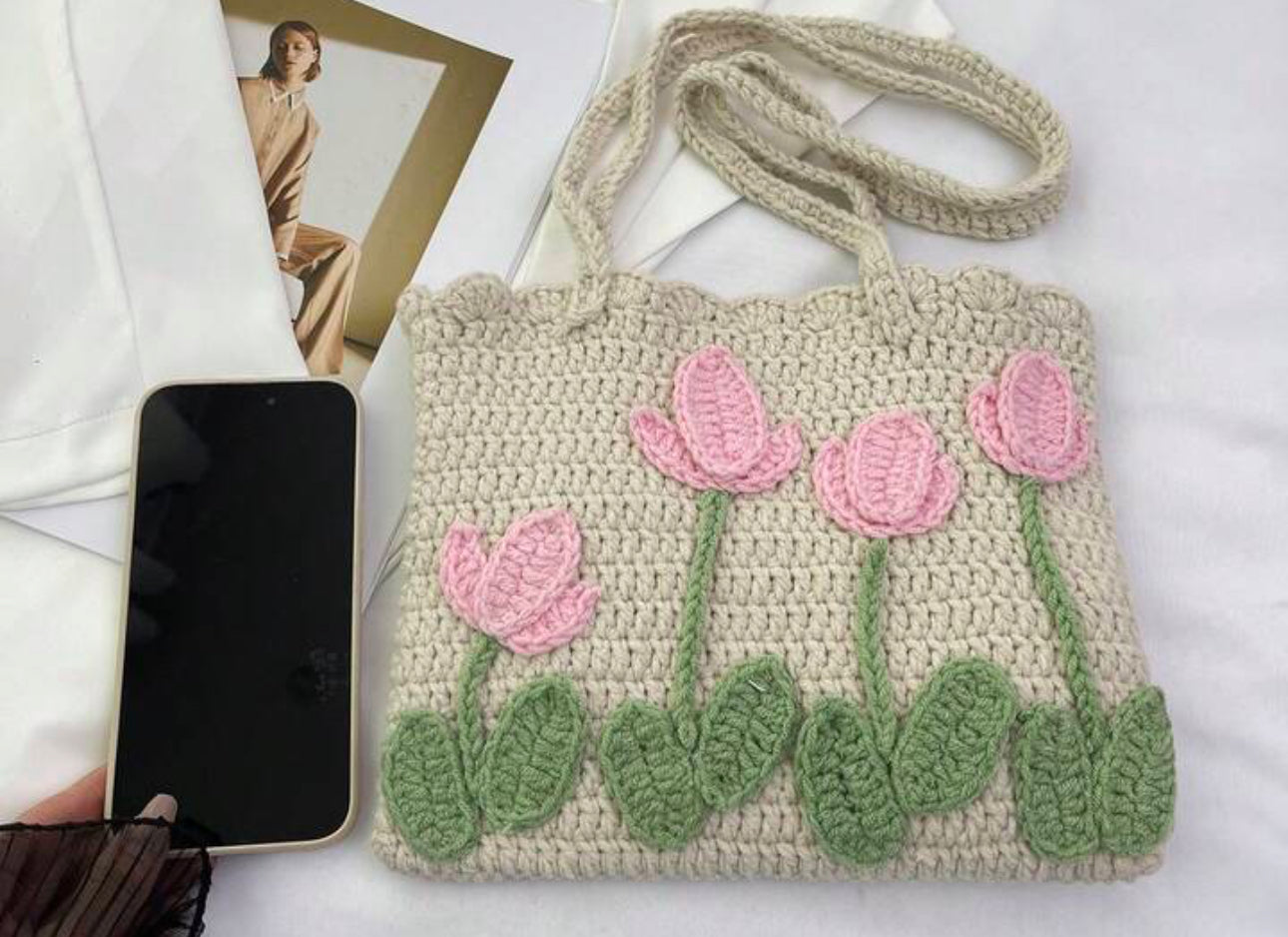 Floral Woven Single Shoulder Bag For Women Casual Seasonless Fabric Buckle Closure Square Shape Cute and Holiday Style