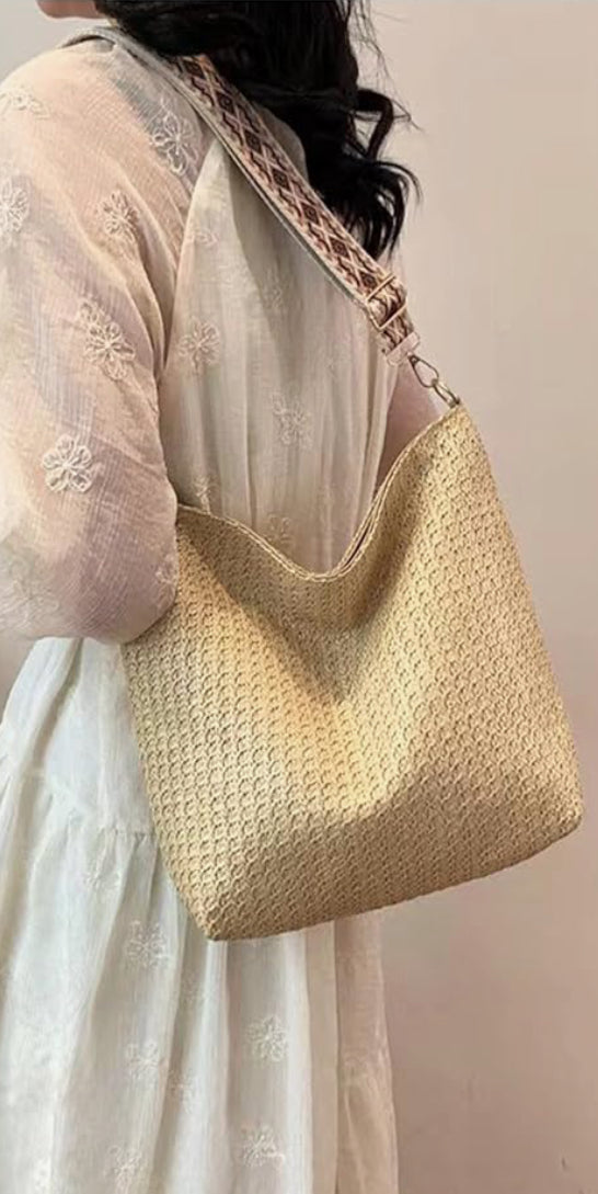 Woven Fashionable Shoulder Bag Large Capacity Casual Bucket Bag