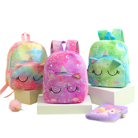 Vibrant Plush Mini Unicorn Kid’s Backpack with Zipper Closure