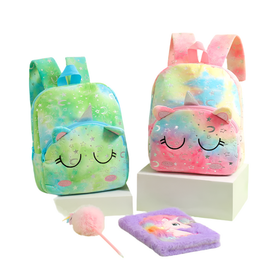Vibrant Plush Mini Unicorn Kid’s Backpack with Zipper Closure