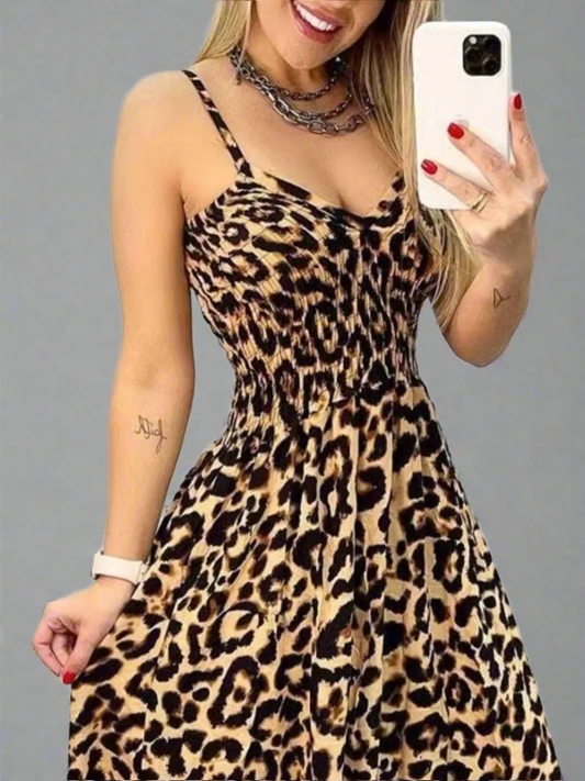 Full Size Leopard Print Spaghetti Strap Maxi Dress Plus Size size S-5XL