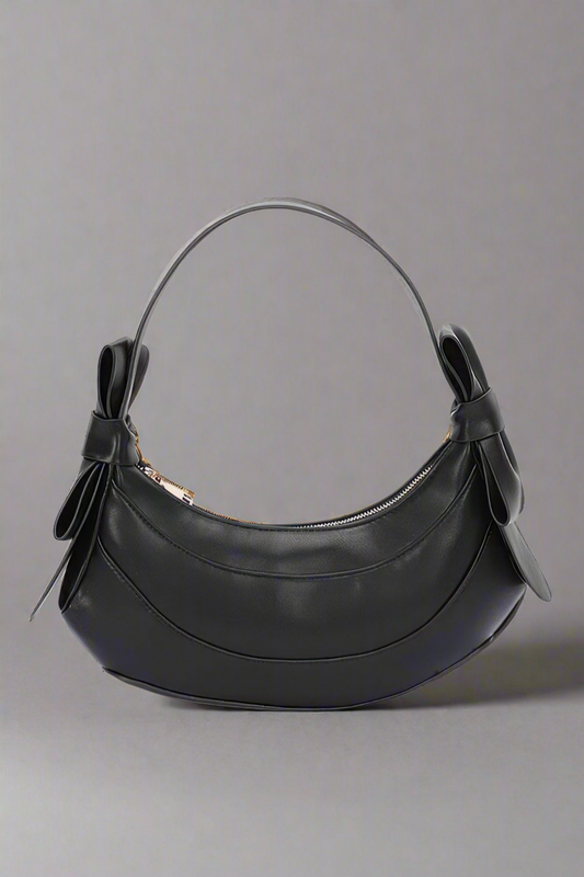 Faux Leather Hobo Bag W/ Bows