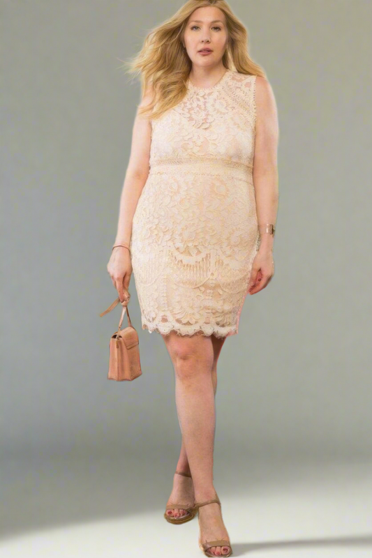 Plus Size Crochet Lace Sleeveless Dress With Round Hem