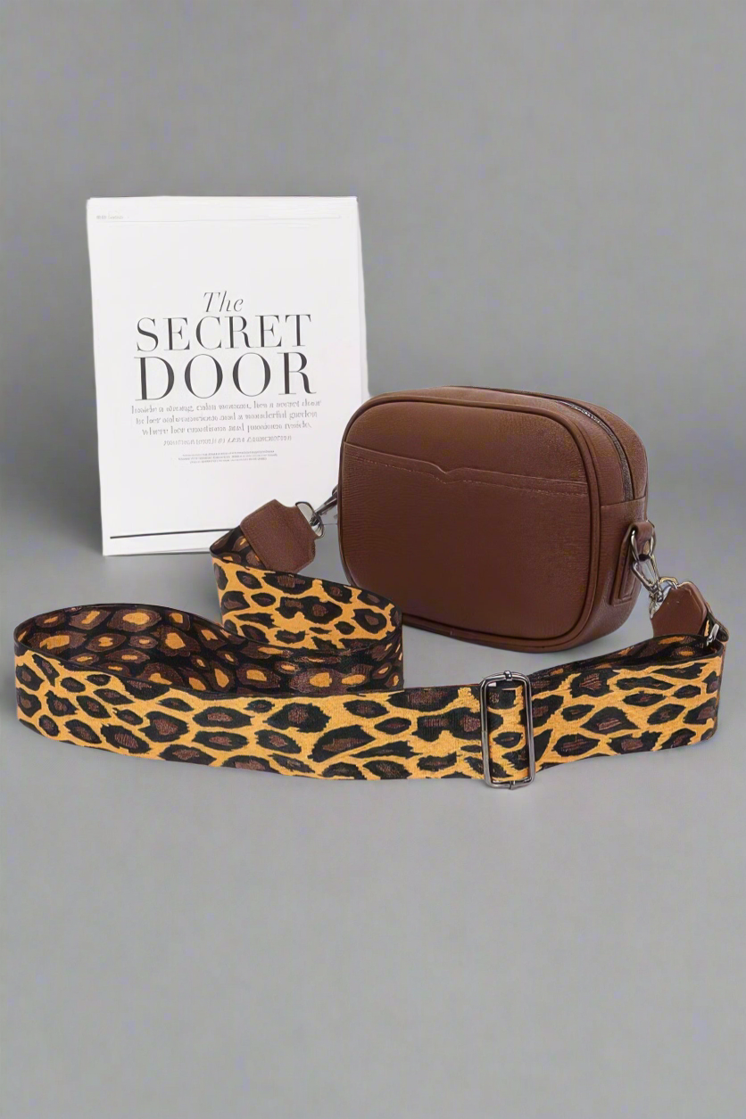 Faux Leather Camera Bag W/leopard Strap