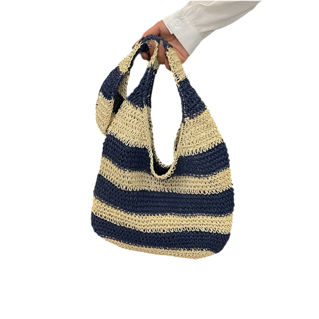 Women's Knit Color Block Stripe Vacation Streetwear Square Open Straw Bag re