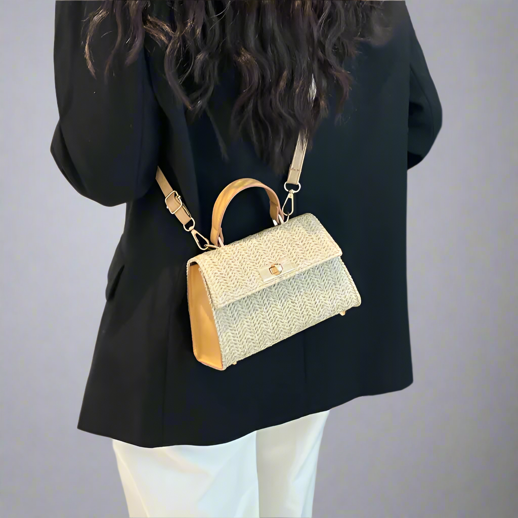Summer Straw Woven Square Pouch Women's  New Simple Fashion Turnlock Underarm Bag Shoulder Messenger Bag High Sense