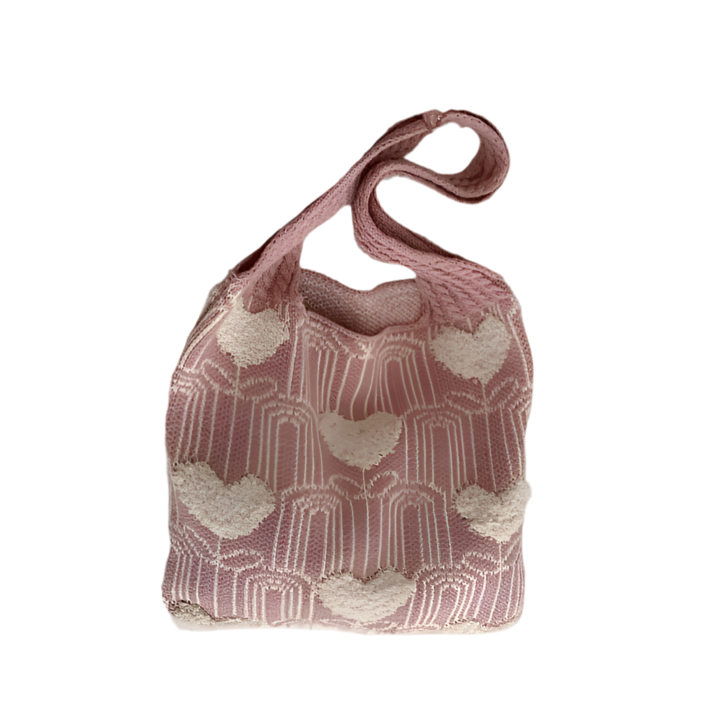 Women's Knit Color Block Heart Shape Open Tote Bag