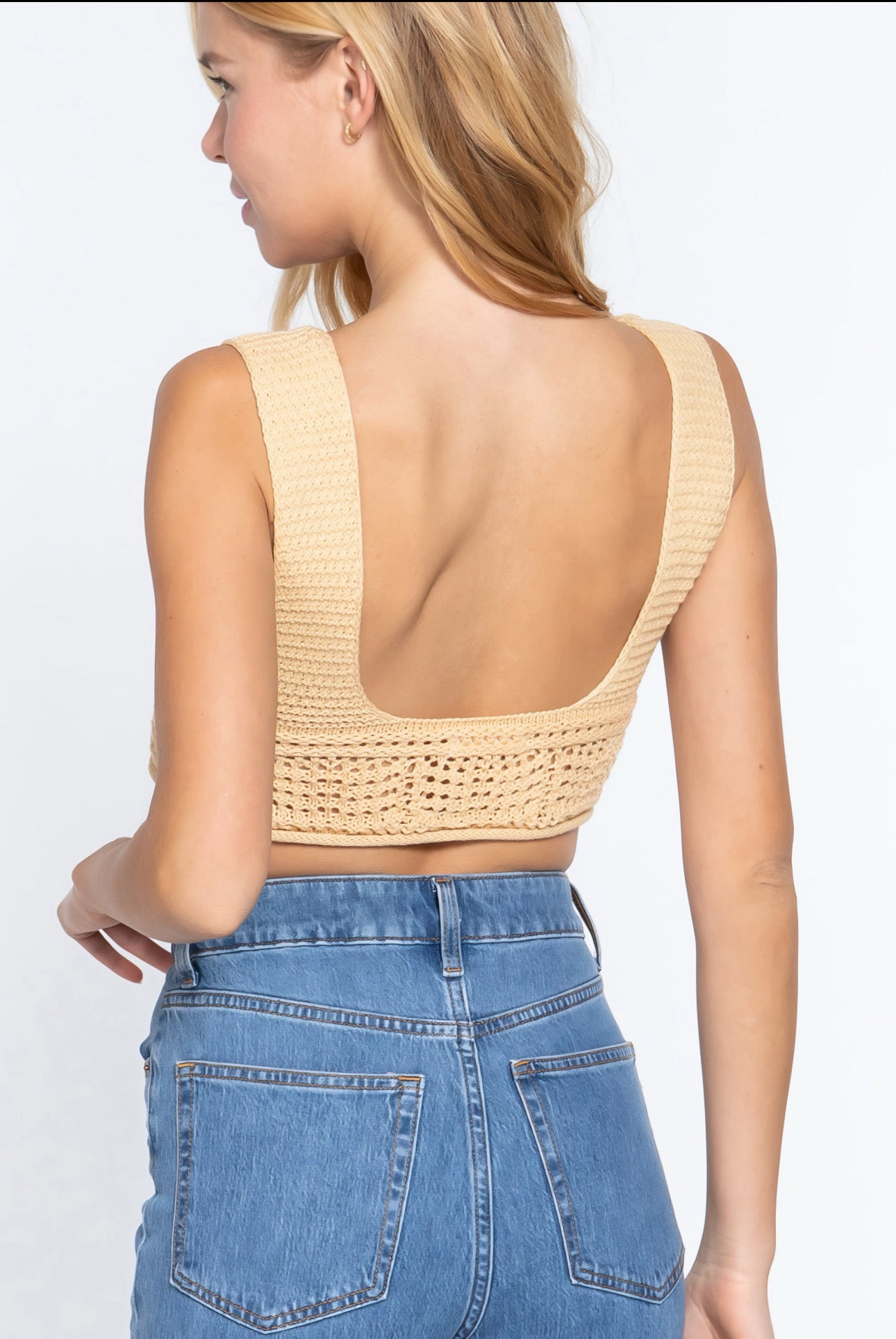 Chic Crochet Crop Sweater Tank Top