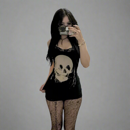 Women's Sheath Dress Strap Dress Punk U Neck Printing Sleeveless Skull Above Knee Party Bar