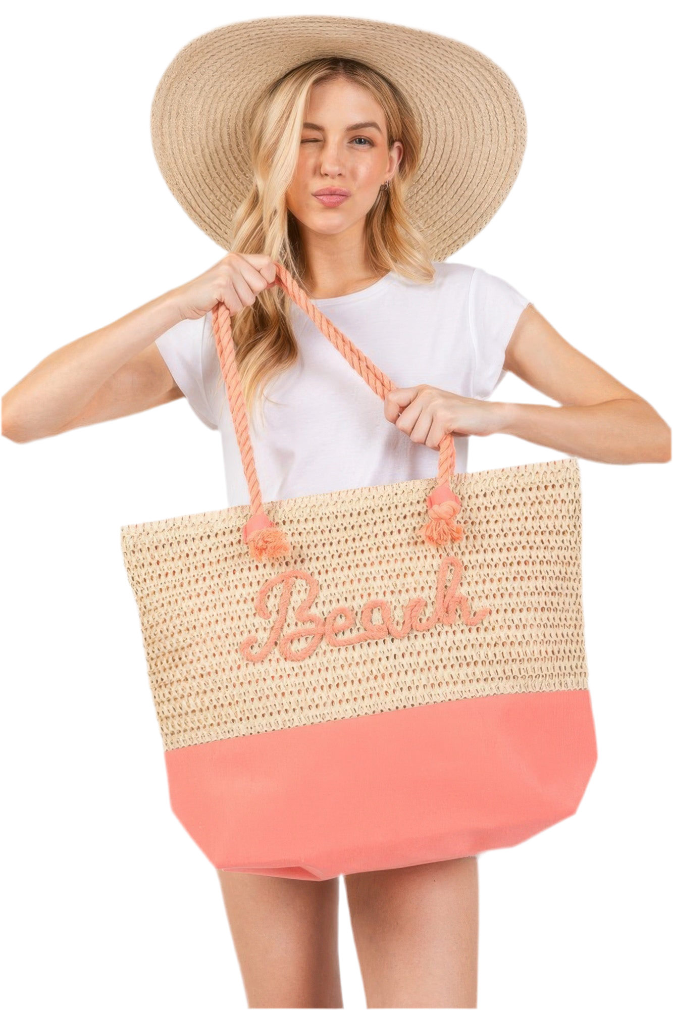 Vibrant Large Crochet Beach Tote Bag - Spacious Summer Tote with “Beach” Letter Design