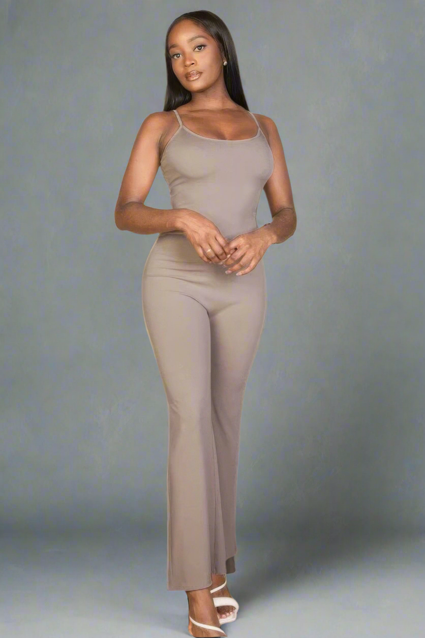 Ribbed sleeveless wide leg jumpsuit
