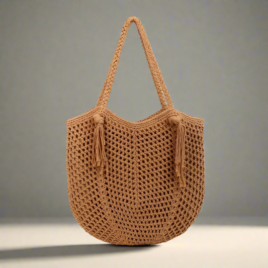 Women's Crochet Solid Color Square Open Tote Bag
