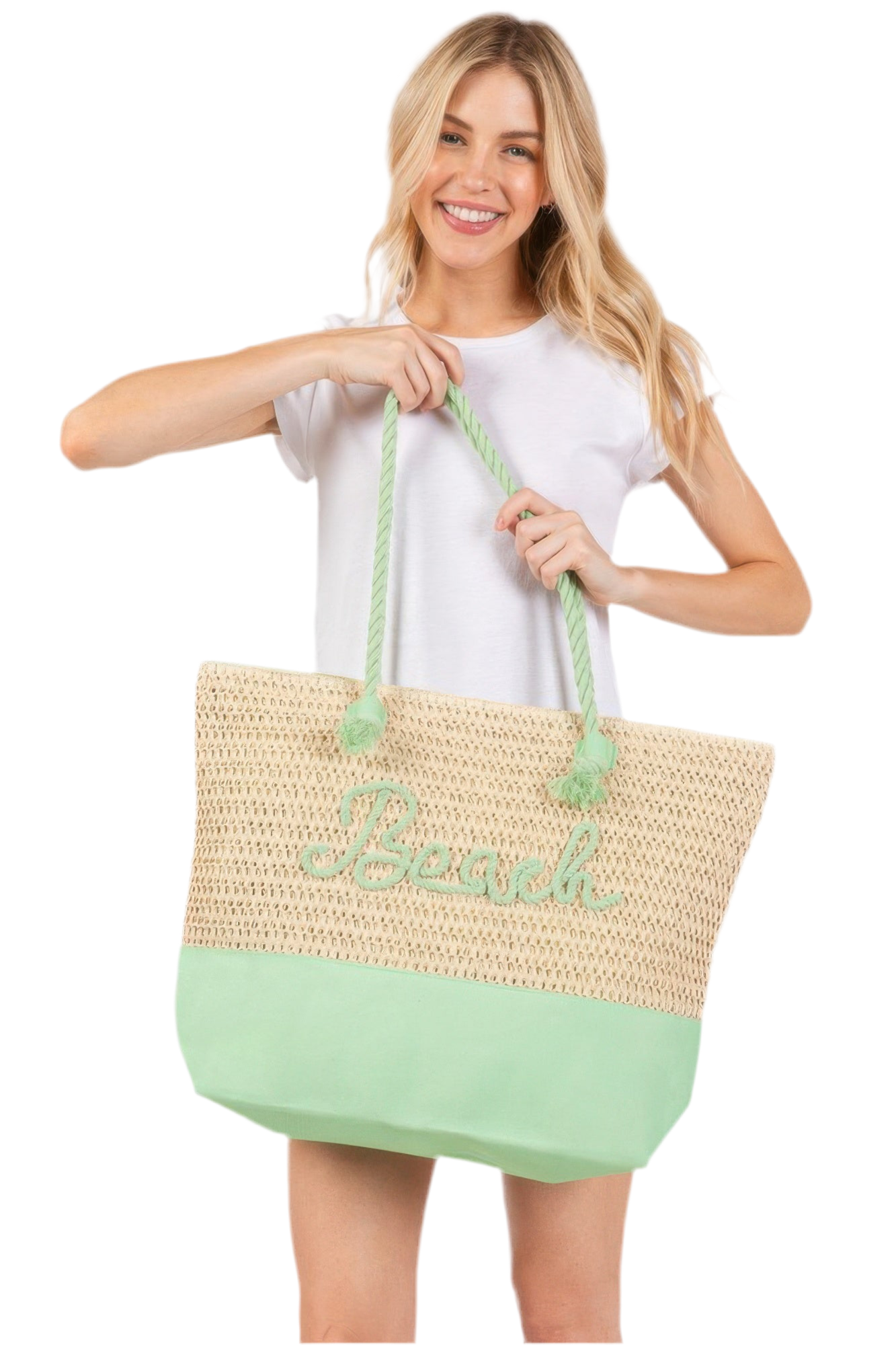 Vibrant Large Crochet Beach Tote Bag - Spacious Summer Tote with “Beach” Letter Design