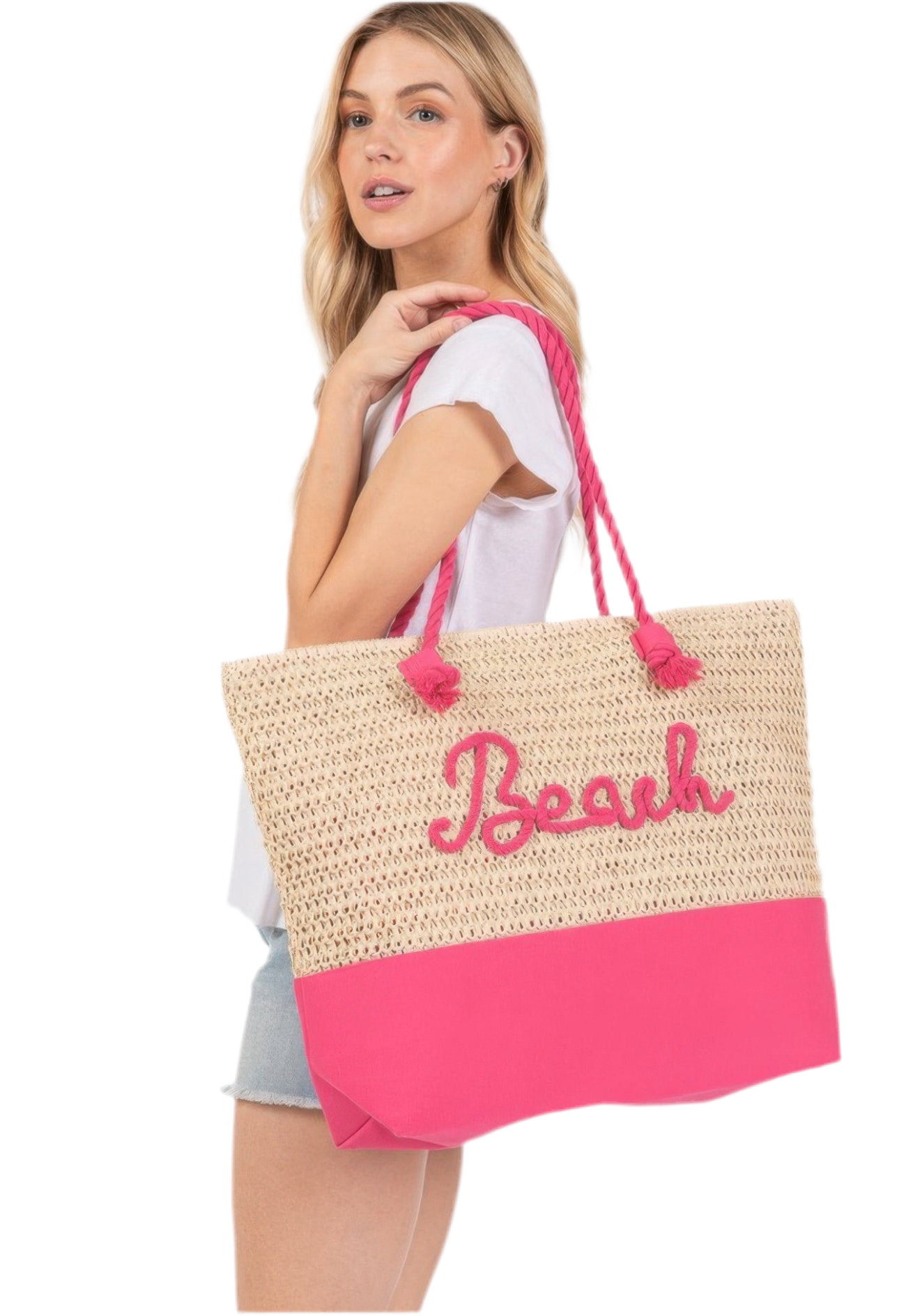 Vibrant Large Crochet Beach Tote Bag - Spacious Summer Tote with “Beach” Letter Design