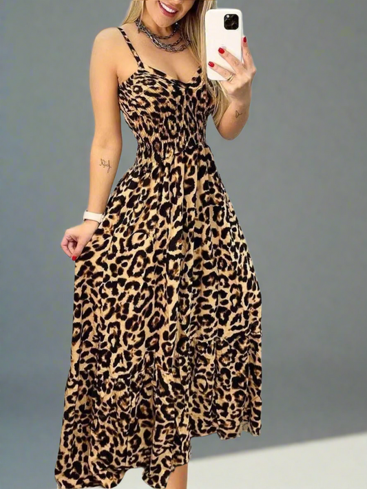Full Size Leopard Print Spaghetti Strap Maxi Dress Plus Size size S-5XL