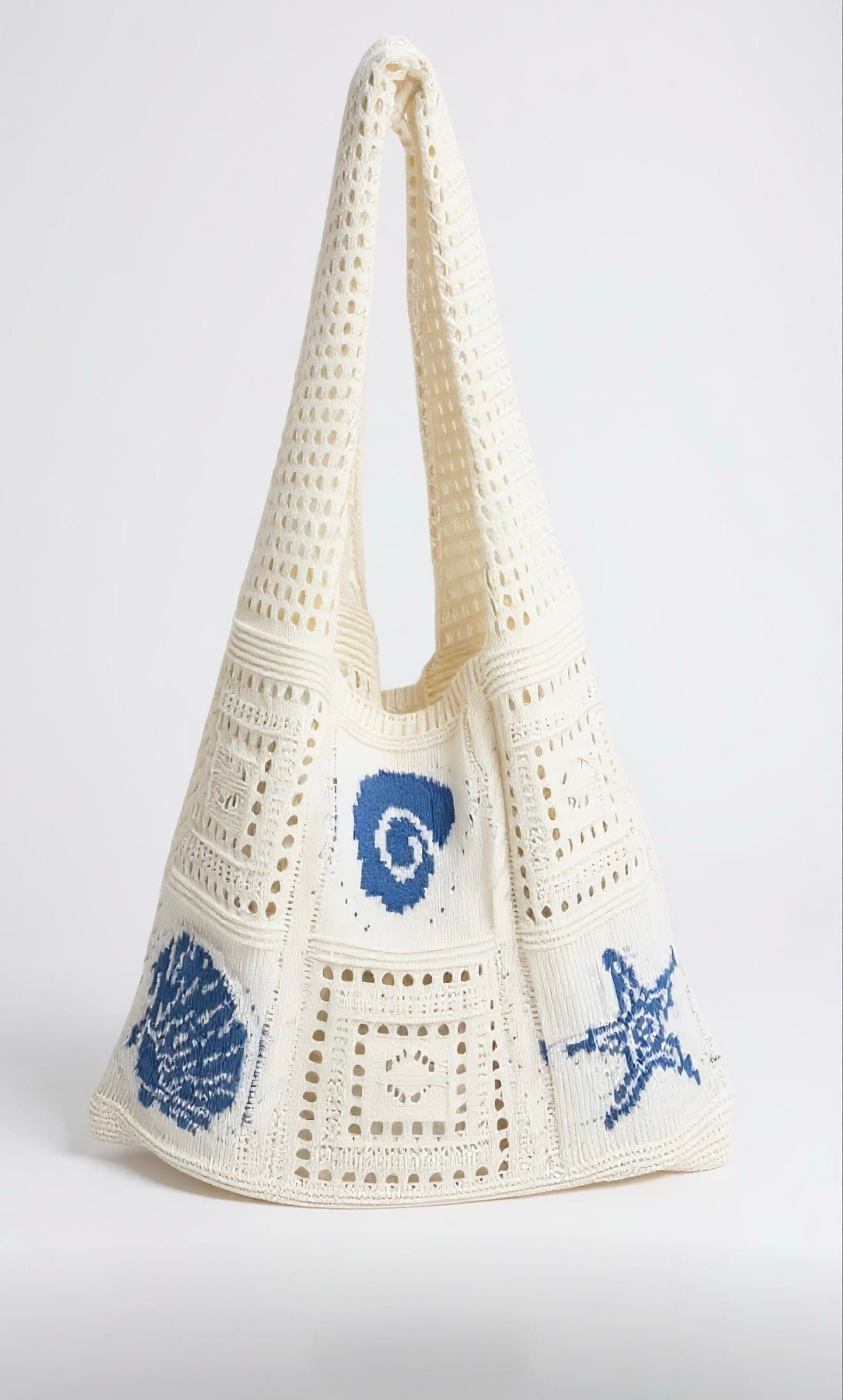 Fashionable Ocean Themed Large Capacity Hollow Woven Beach Bag Shoulder Tote see