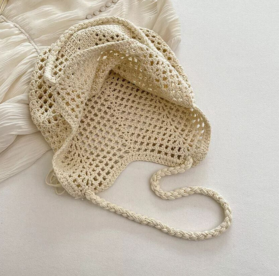 Women's Crochet Solid Color Square Open Tote Bag