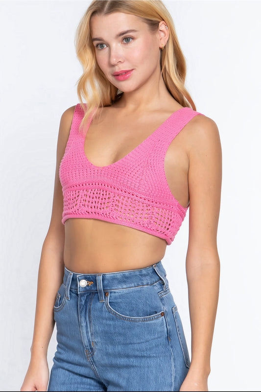Chic Crochet Crop Sweater Tank Top